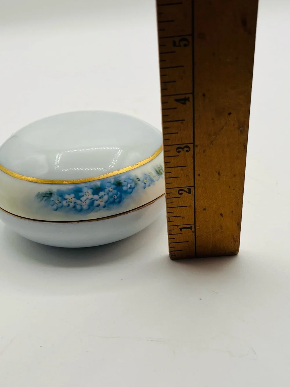 Limoges White Porcelain Box with Blue Floral Band and Gold Trim